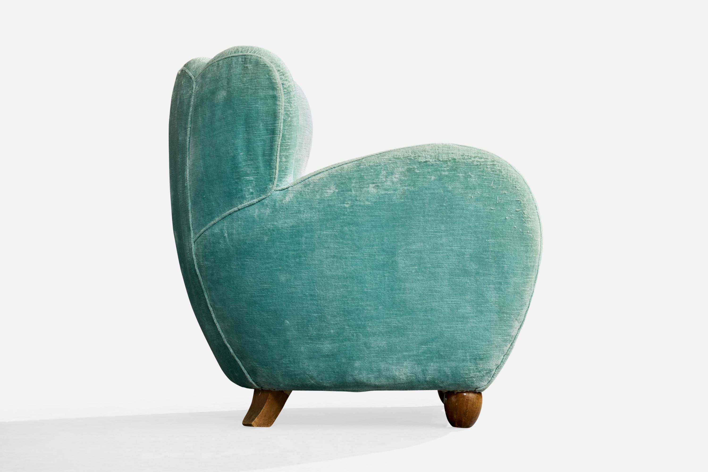 Velours Designer italien, chaise longue, bois, velours, Italie, années 1940 en vente