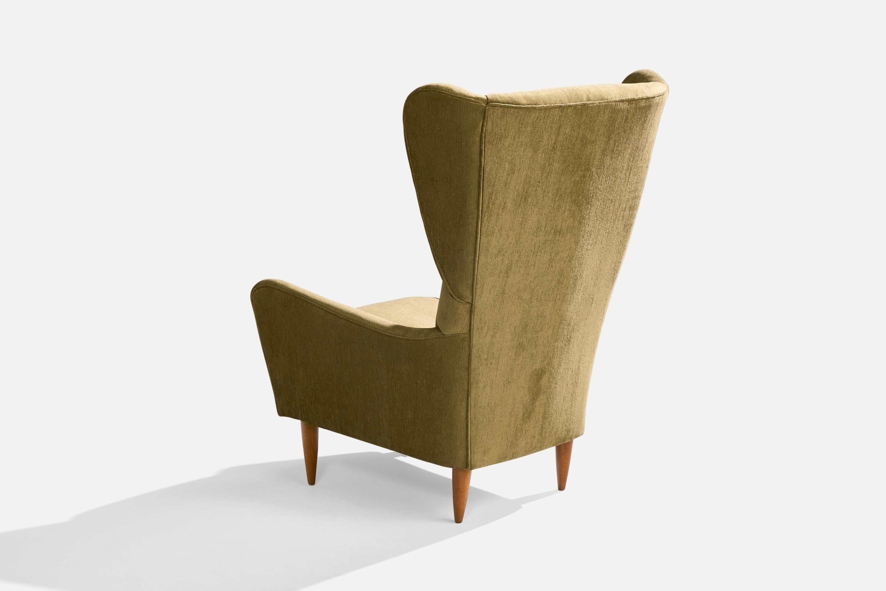 Italian Designer, Lounge Chair, Wood, Velvet, Italy, 1940s For Sale 3