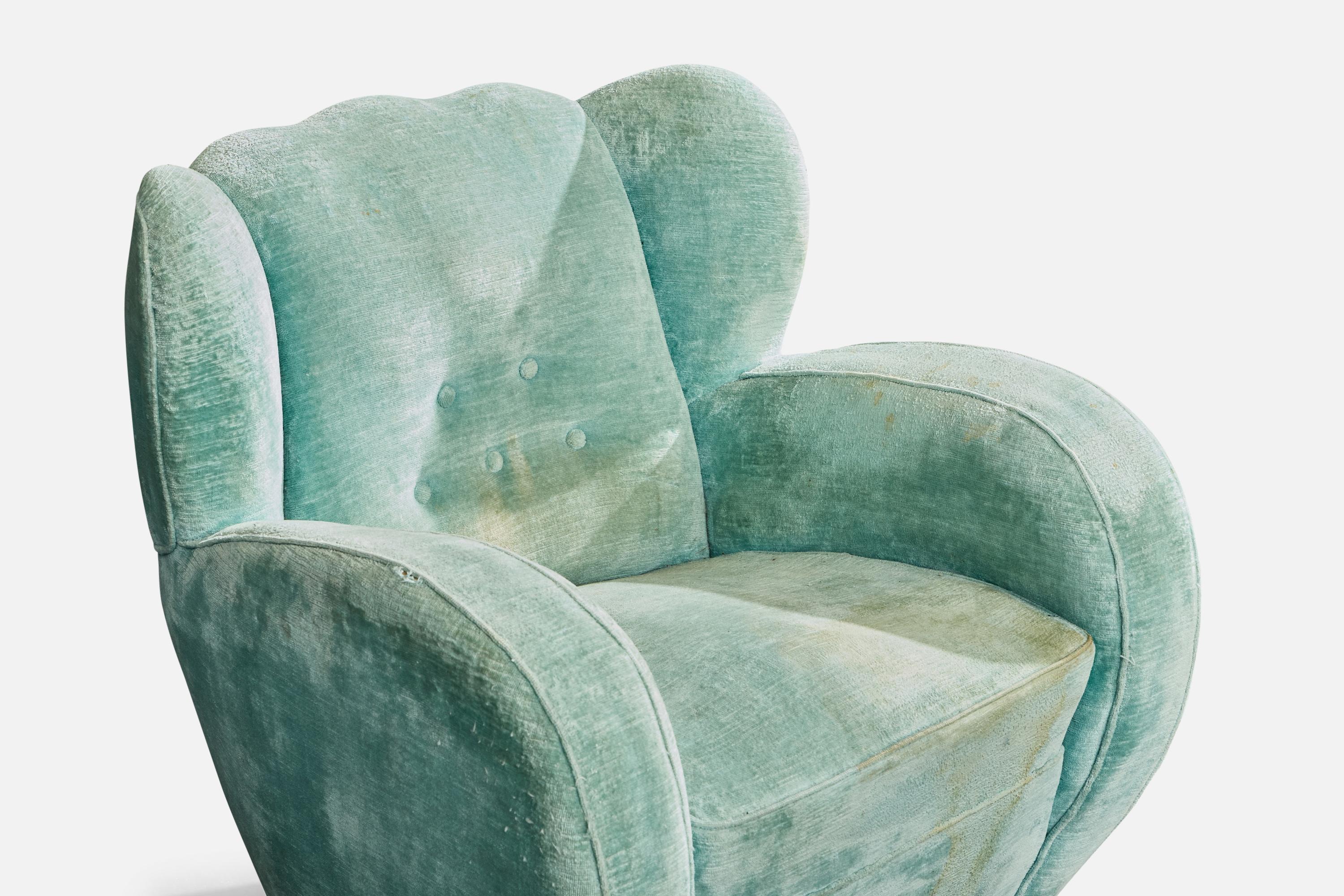 Designer italien, chaise longue, bois, velours, Italie, années 1940 en vente 1