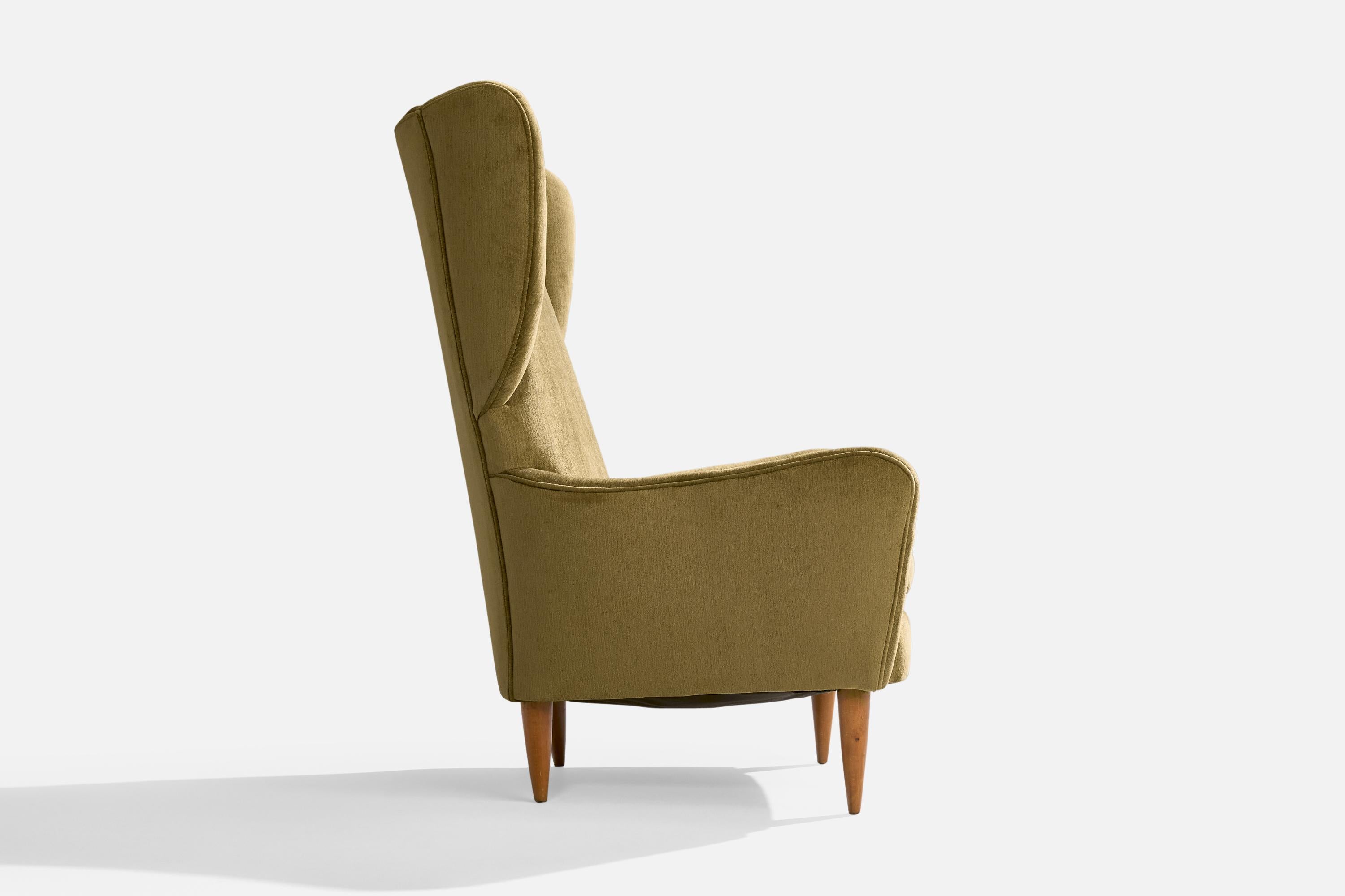 Italian Designer, Lounge Chair, Wood, Velvet, Italy, 1940s For Sale 4