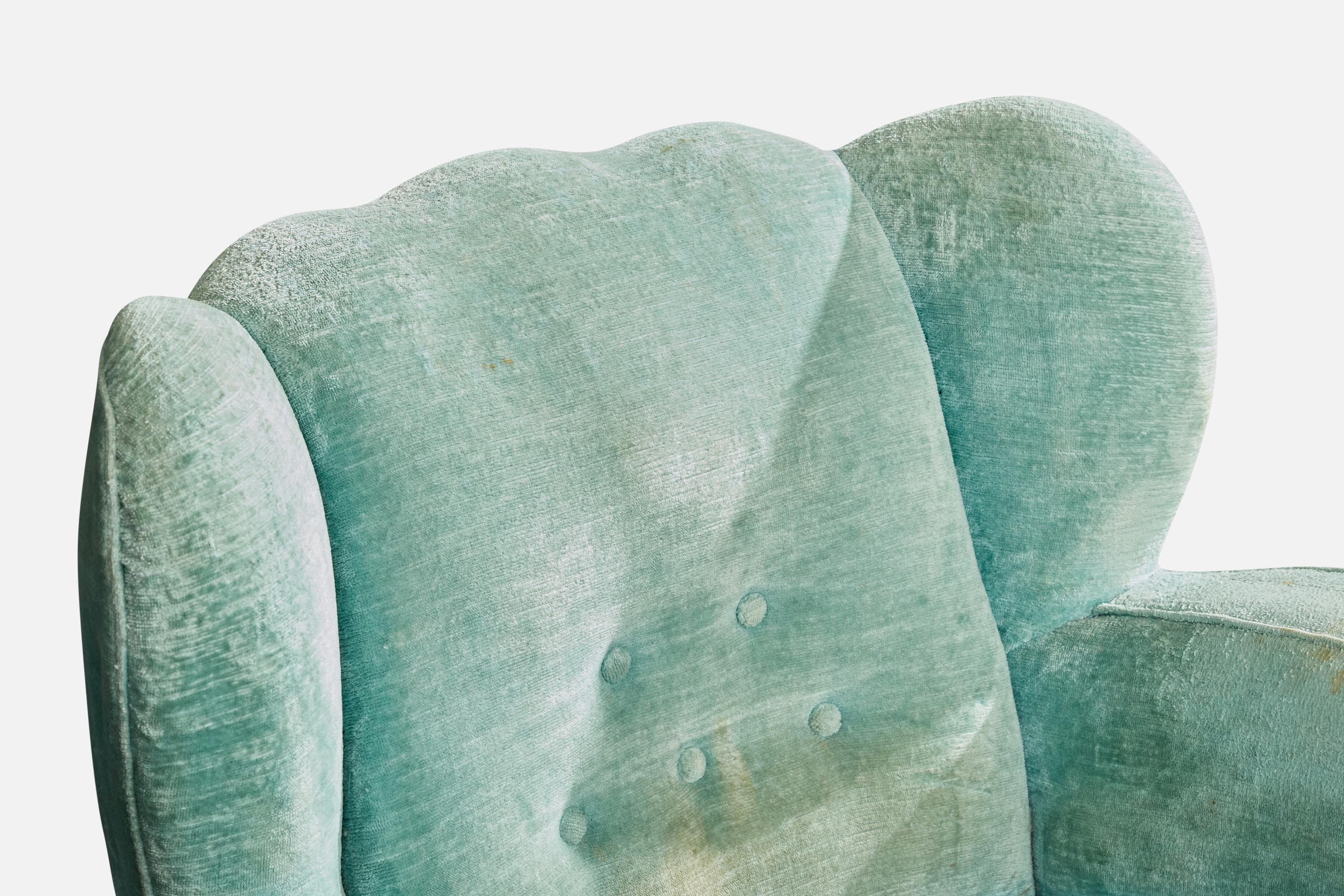 Designer italien, chaise longue, bois, velours, Italie, années 1940 en vente 2