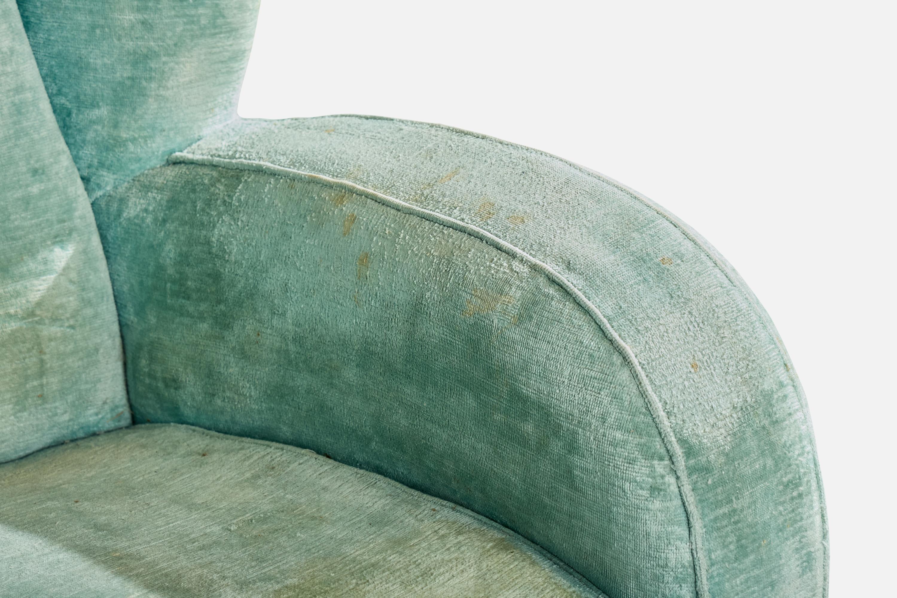 Designer italien, chaise longue, bois, velours, Italie, années 1940 en vente 3