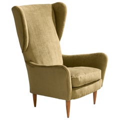 Italian Designer, Lounge Chair, Wood, Velvet, Italy, 1940s