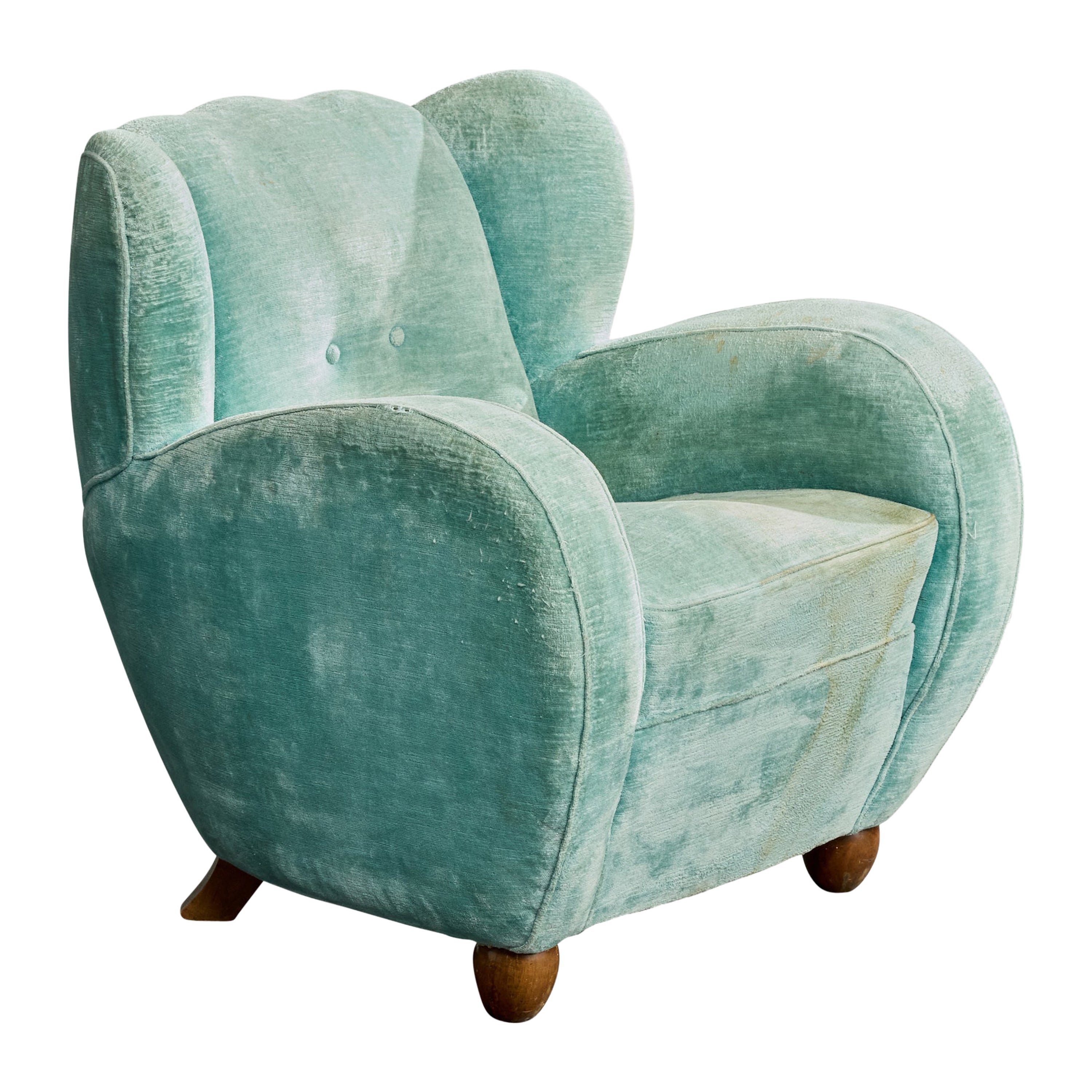 Designer italien, chaise longue, bois, velours, Italie, années 1940