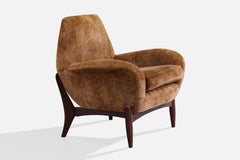 Italian Designer, Lounge Chair, Wood, Velvet, Italy, 1960s