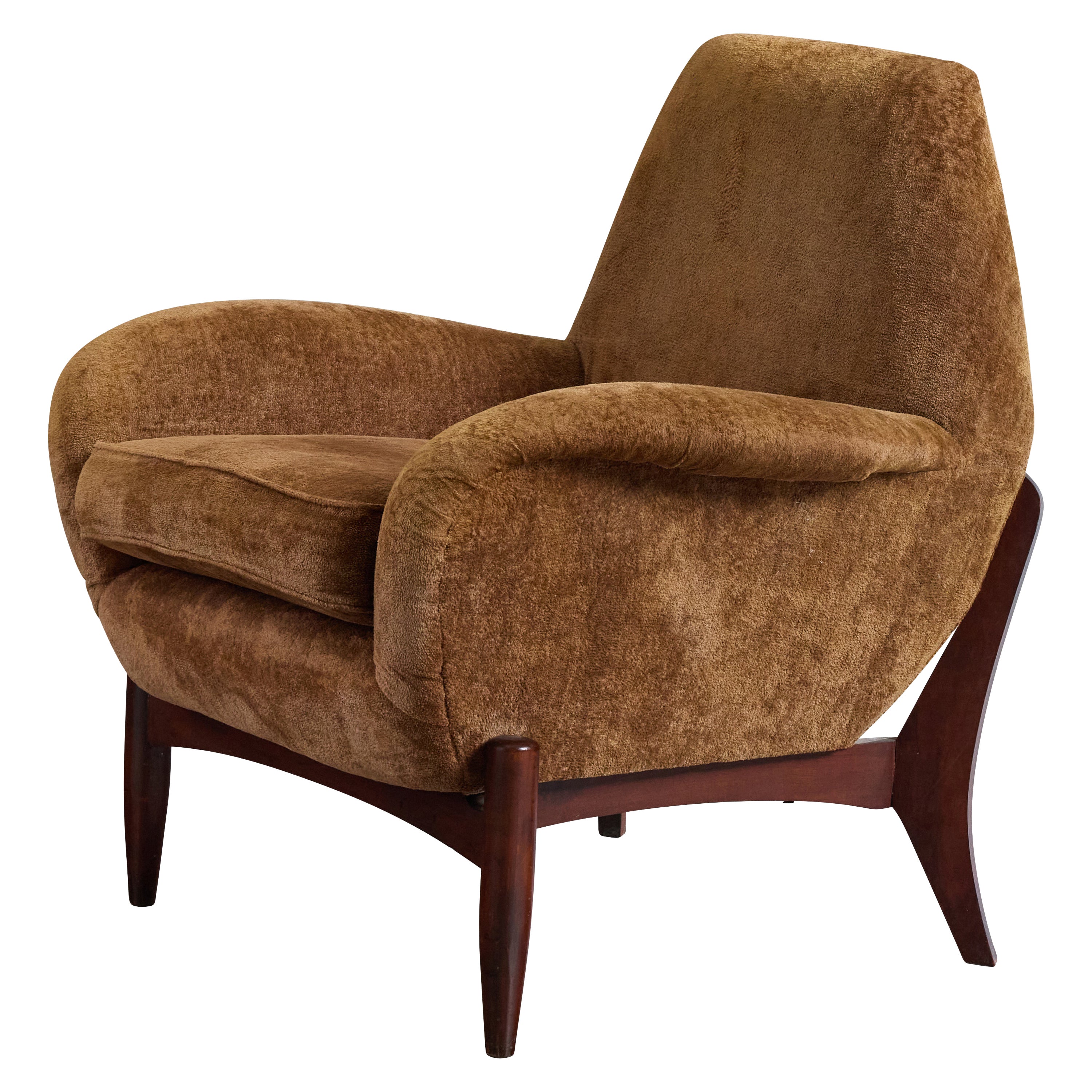 Italian Designer, Lounge Chair, Wood, Velvet, Italy, 1960s