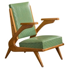 Italian Designer, Lounge Chair, Wood, Vinyl, Italy, 1950s