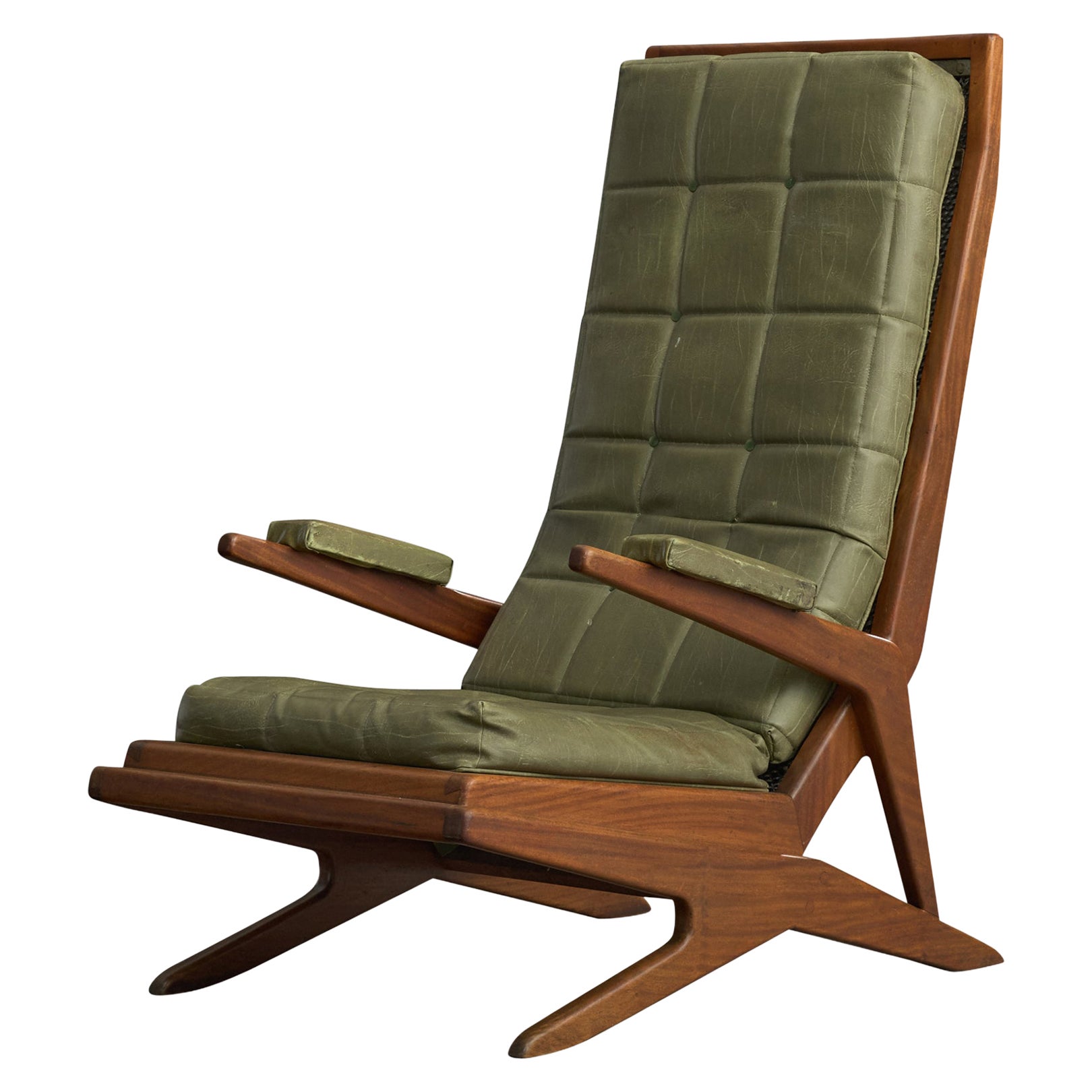 Italian Designer, Lounge Chair, Wood, Vinyl, Italy, 1960s