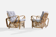 Designer italien, chaises longues, bambou, rotin, tissu, Italie, années 1950