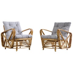 Designer italien, chaises longues, bambou, rotin, tissu, Italie, années 1950