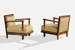 Italian Designer, Lounge Chairs, Burl, Vinyl, Italy, 1940s