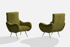 Designer italien, chaises longues, tissu, laiton, Italie, années 1960