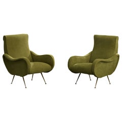 Designer italien, chaises longues, tissu, laiton, Italie, années 1960