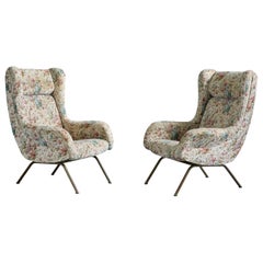 Italienischer Designer, Lounge-Stühle, Stoff, Messing, Italien, 1960er