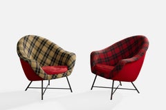 Italian Designer, Lounge Chairs, Fabric, Iron, Italy, 1950s