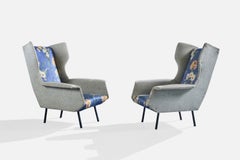 Italian Designer, Lounge Chairs, Fabric, Metal, Italy, 1950s