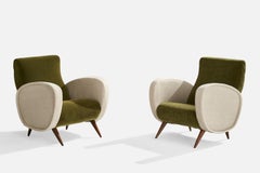 Italian Designer, Lounge Chairs, Fabric, Mohair, Walnut, Italy, 1950s