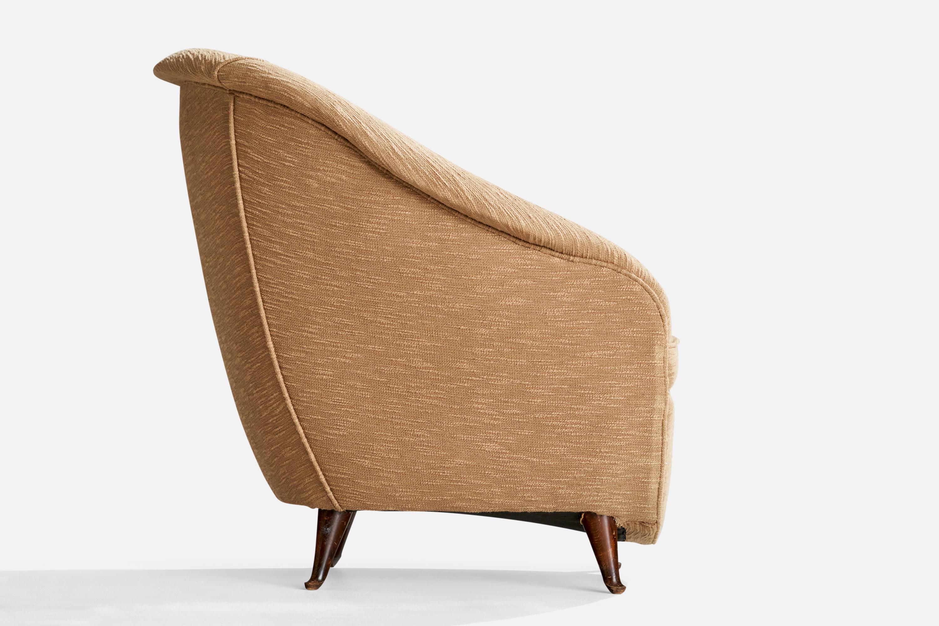 Mid-20th Century Italian Designer, Lounge Chairs, Fabric, Walnut, Italy, 1940s For Sale