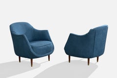 Italian Designer, Lounge Chairs, Fabric, Wood, Brass, Italy, 1950s
