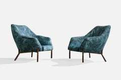 Italian Designer, Lounge Chairs, Fabric, Wood, Brass, Italy, 1960s