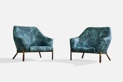 Italian Designer, Lounge Chairs, Fabric, Wood, Brass, Italy, 1960s