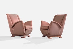 Italian Designer, Lounge Chairs, Fabric, Wood, Italy, 1940s