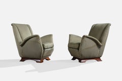 Italian Designer, Lounge Chairs, Fabric, Wood, Italy, 1940s