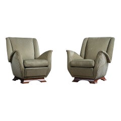 Italian Designer, Lounge Chairs, Fabric, Wood, Italy, 1940s