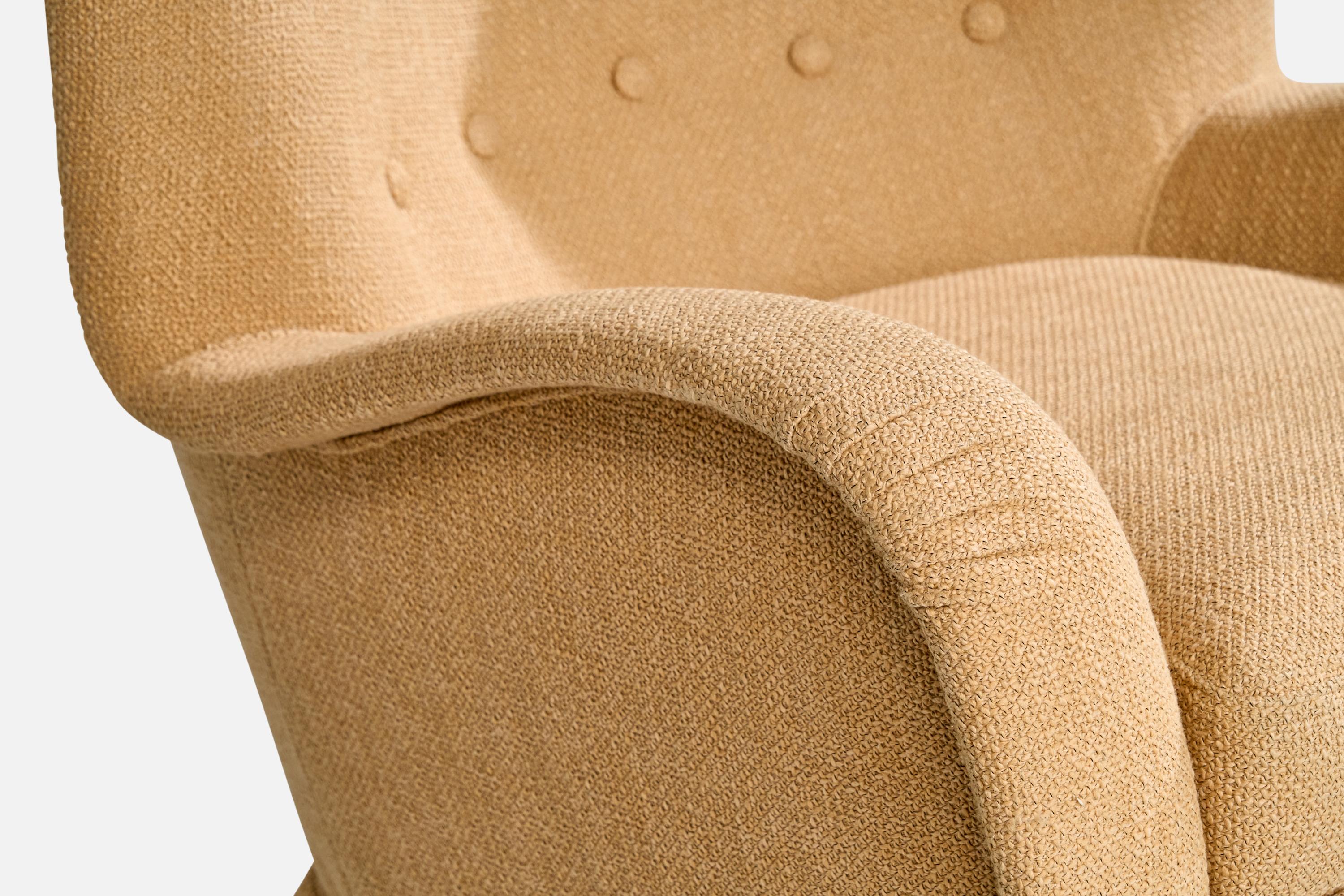 Italienische Designerin, Loungesessel, Stoff, Holz, Italien, 1950er Jahre im Angebot 6