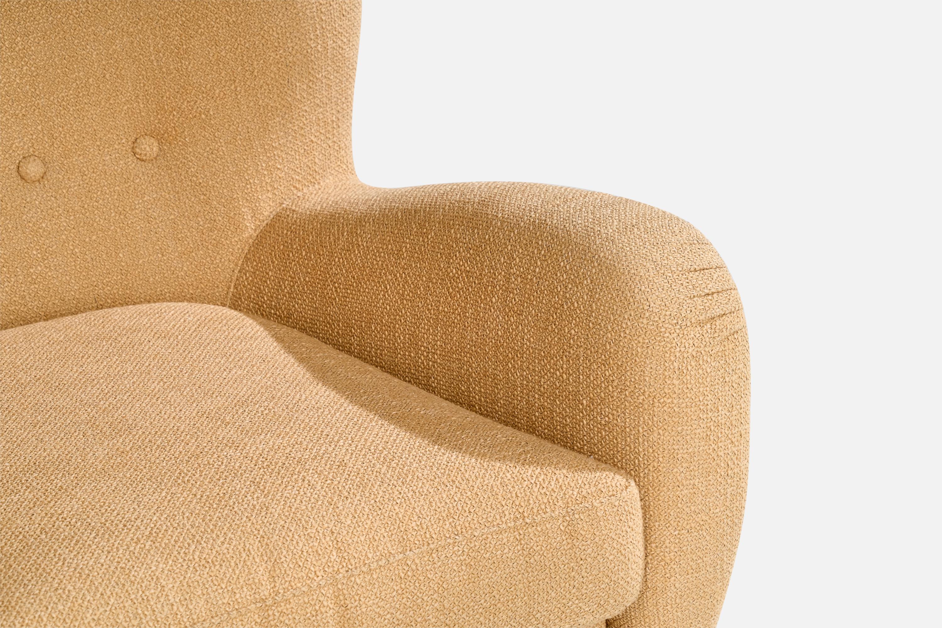 Italienische Designerin, Loungesessel, Stoff, Holz, Italien, 1950er Jahre im Angebot 8