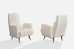 Italian Designer, Lounge Chairs, Fabric, Wood, Italy, 1950s