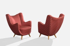 Italienische Designerin, Loungesessel, Stoff, Holz, Italien, 1950er Jahre