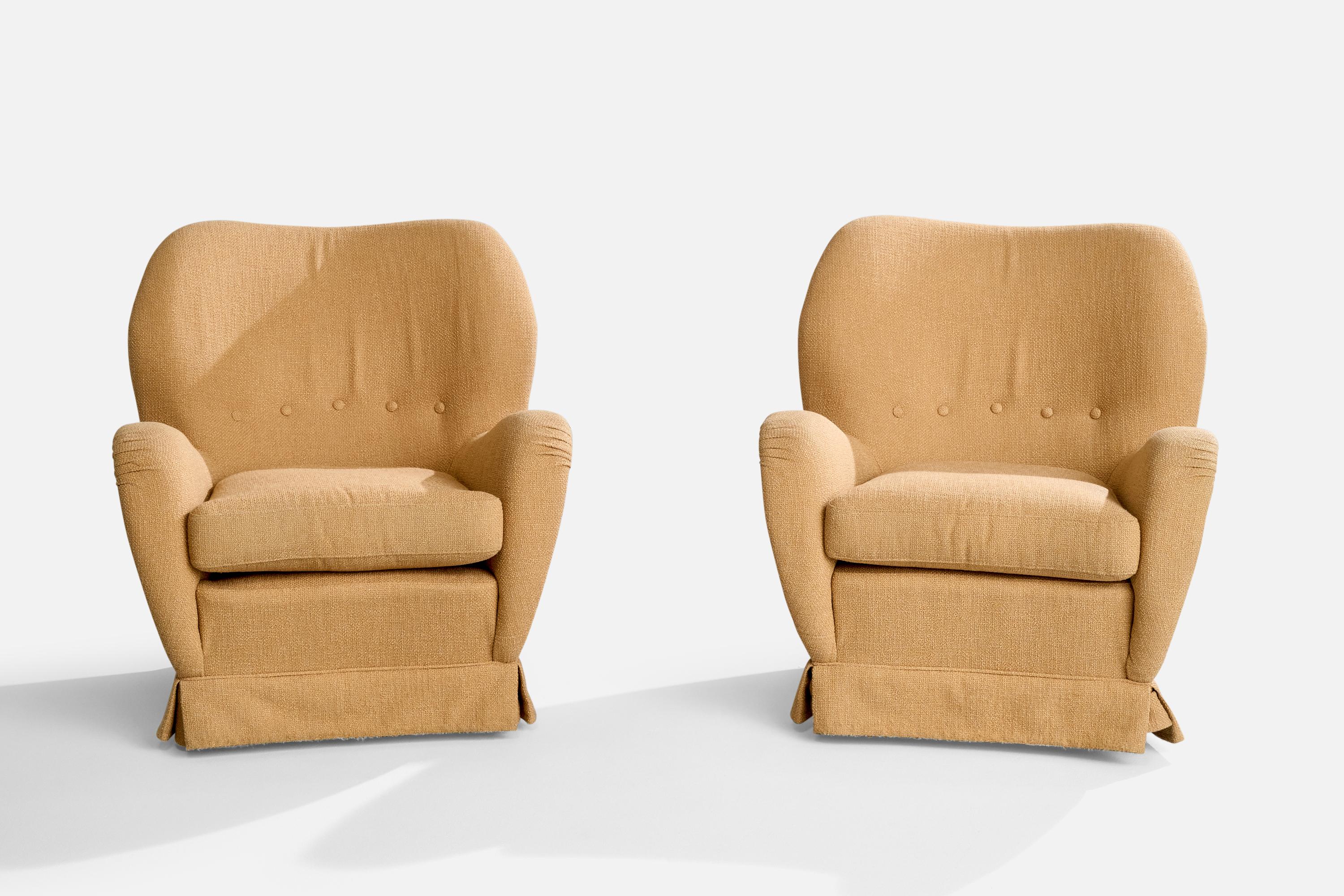 Italienische Designerin, Loungesessel, Stoff, Holz, Italien, 1950er Jahre im Zustand „Gut“ im Angebot in High Point, NC