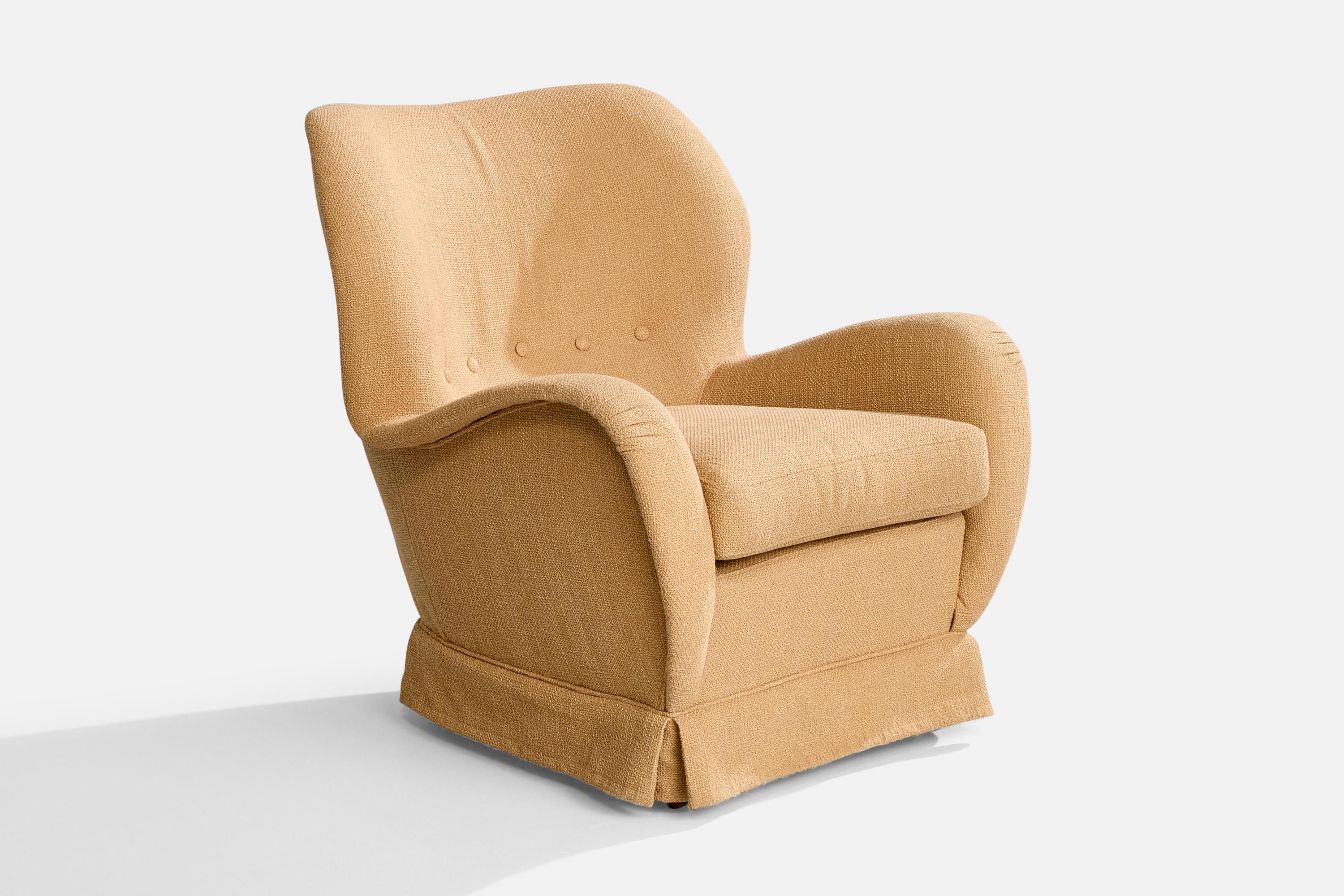 Italienische Designerin, Loungesessel, Stoff, Holz, Italien, 1950er Jahre im Angebot 1