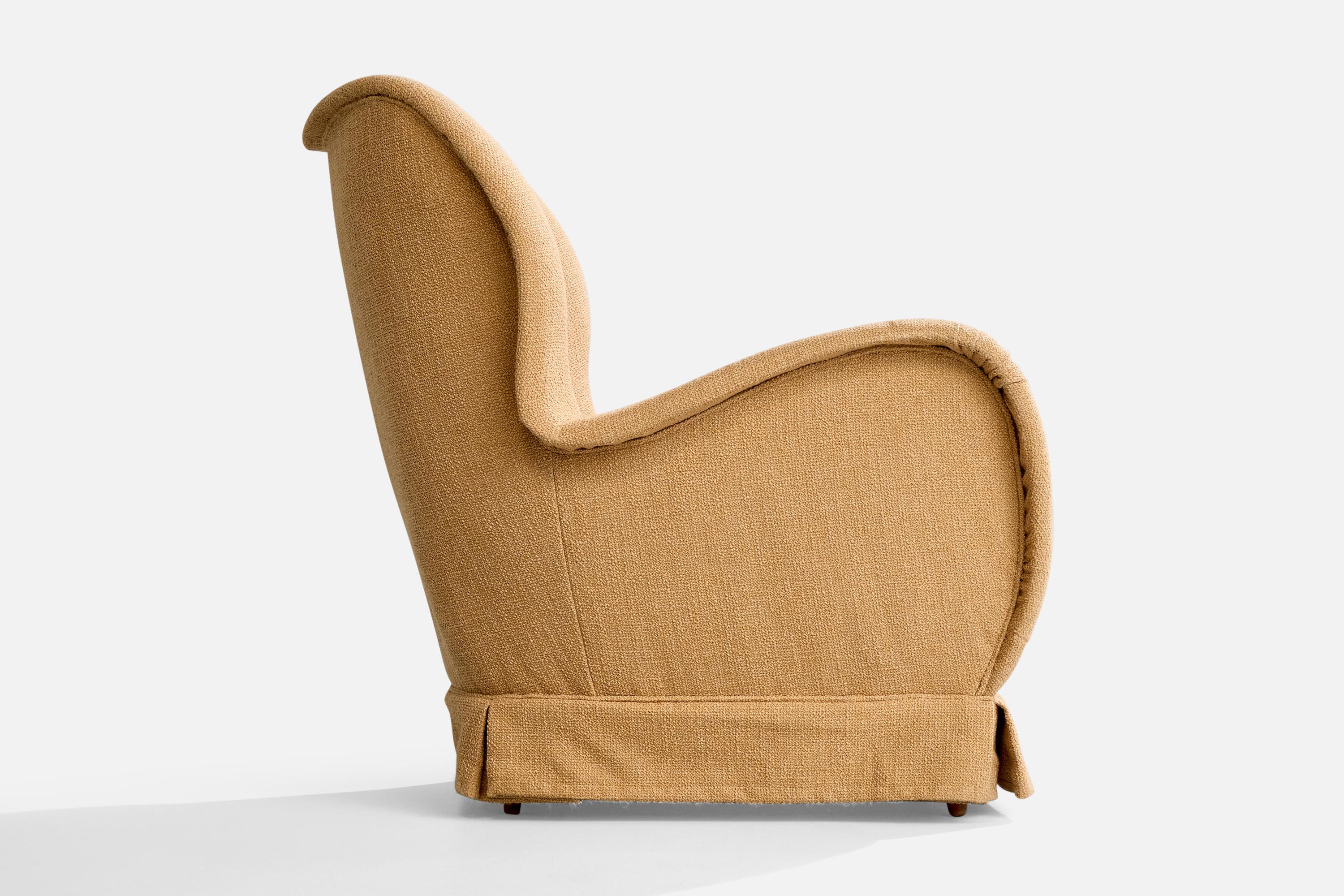 Italienische Designerin, Loungesessel, Stoff, Holz, Italien, 1950er Jahre im Angebot 3