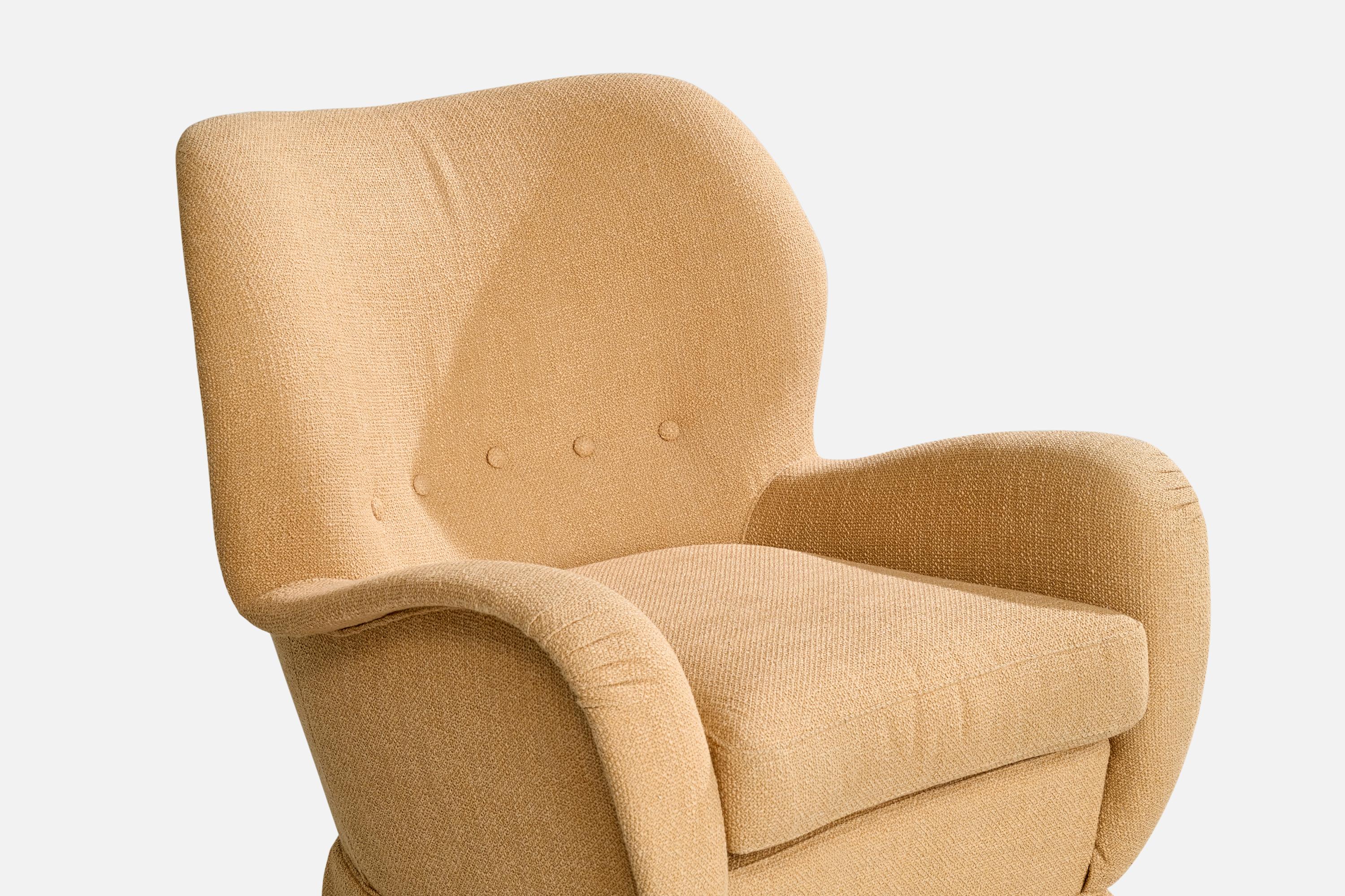 Italienische Designerin, Loungesessel, Stoff, Holz, Italien, 1950er Jahre im Angebot 4