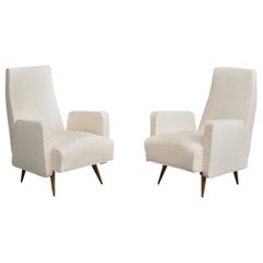 Italian Designer, Lounge Chairs, Fabric, Wood, Italy, 1950s