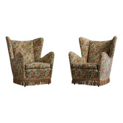 Italian Designer, Lounge Chairs, Fabric, Wood, Italy, 1950s