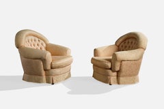 Designer italien, fauteuils de salon, tissu, bois, Italie, années 1970