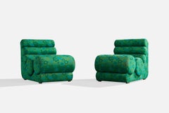 Italienische Designerin, Loungesessel, Stoff, Holz, Italien, 1970er Jahre