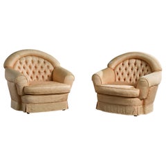 Designer italien, fauteuils de salon, tissu, bois, Italie, années 1970