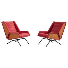 Italian Designer, Lounge Chairs, Fabric, Wood, Metal, Italy, 1950s