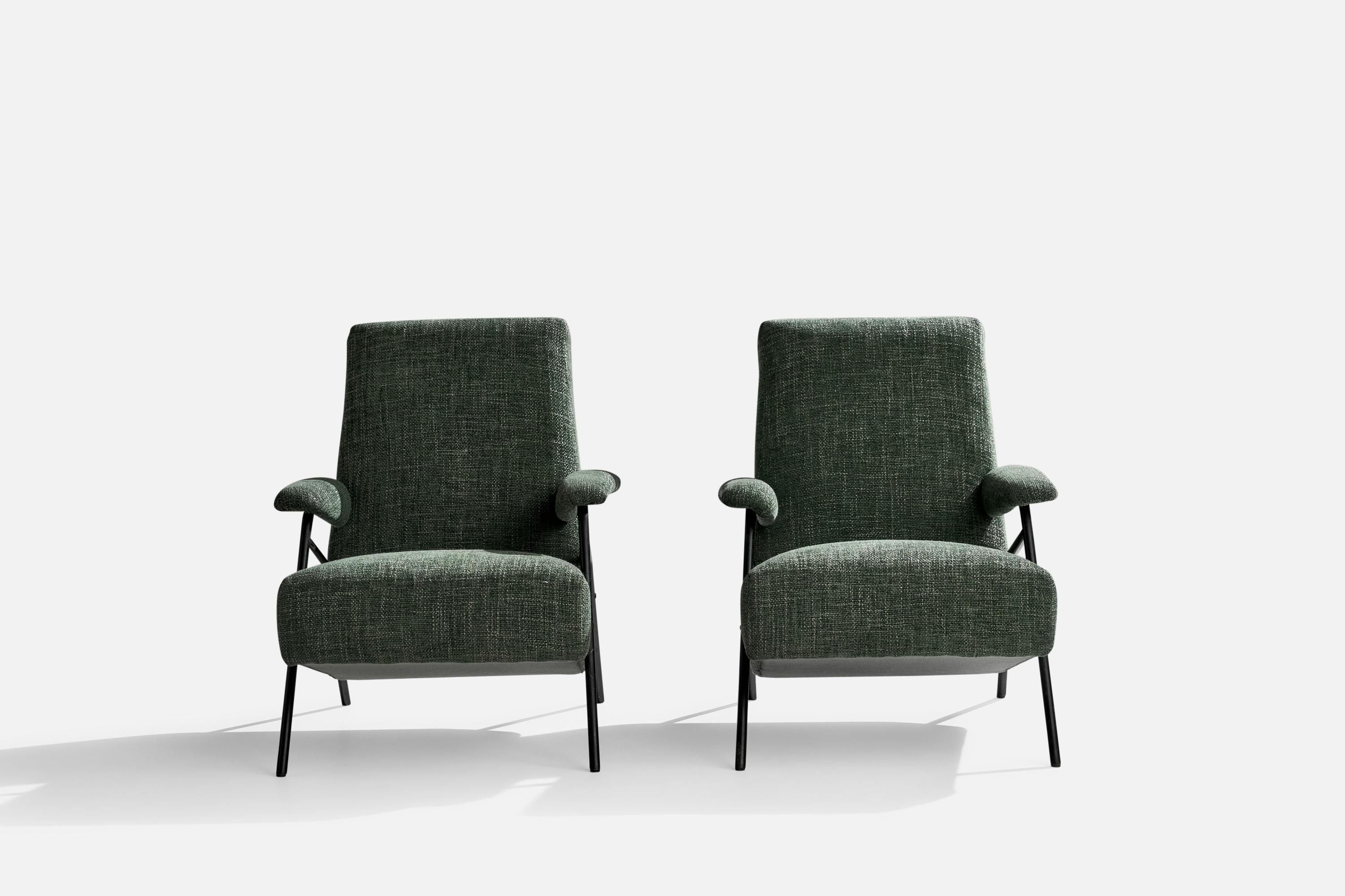 Italienische Designerin, Loungesessel, Eisen, Stoff, Italien, 1950er Jahre im Angebot 1
