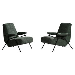 Italian Designer, Lounge Chairs, Iron, Fabric, Italy, 1950s