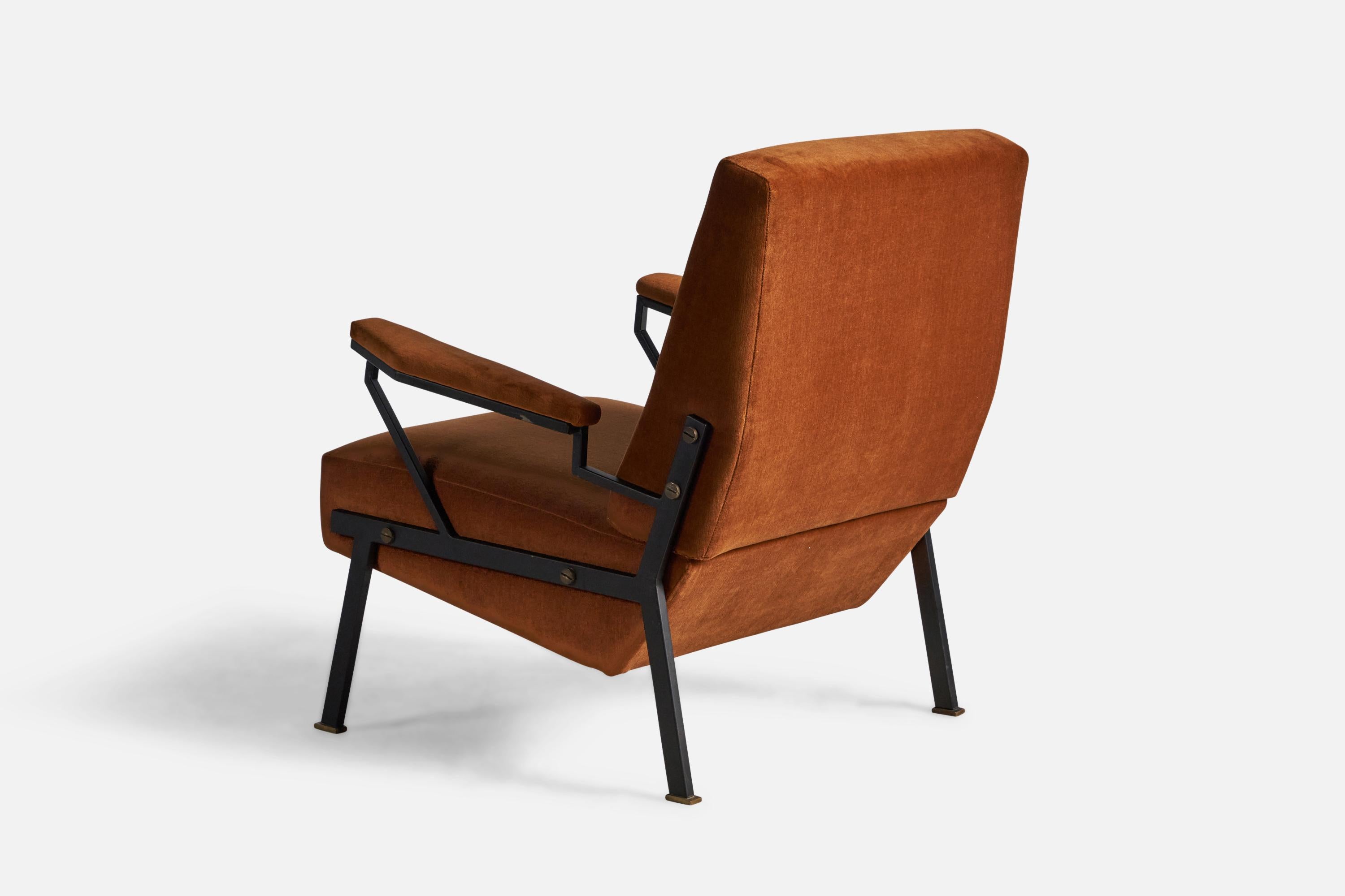 Mid-20th Century Italian Designer, Lounge Chairs, Iron, Velvet, Italy, 1940s For Sale