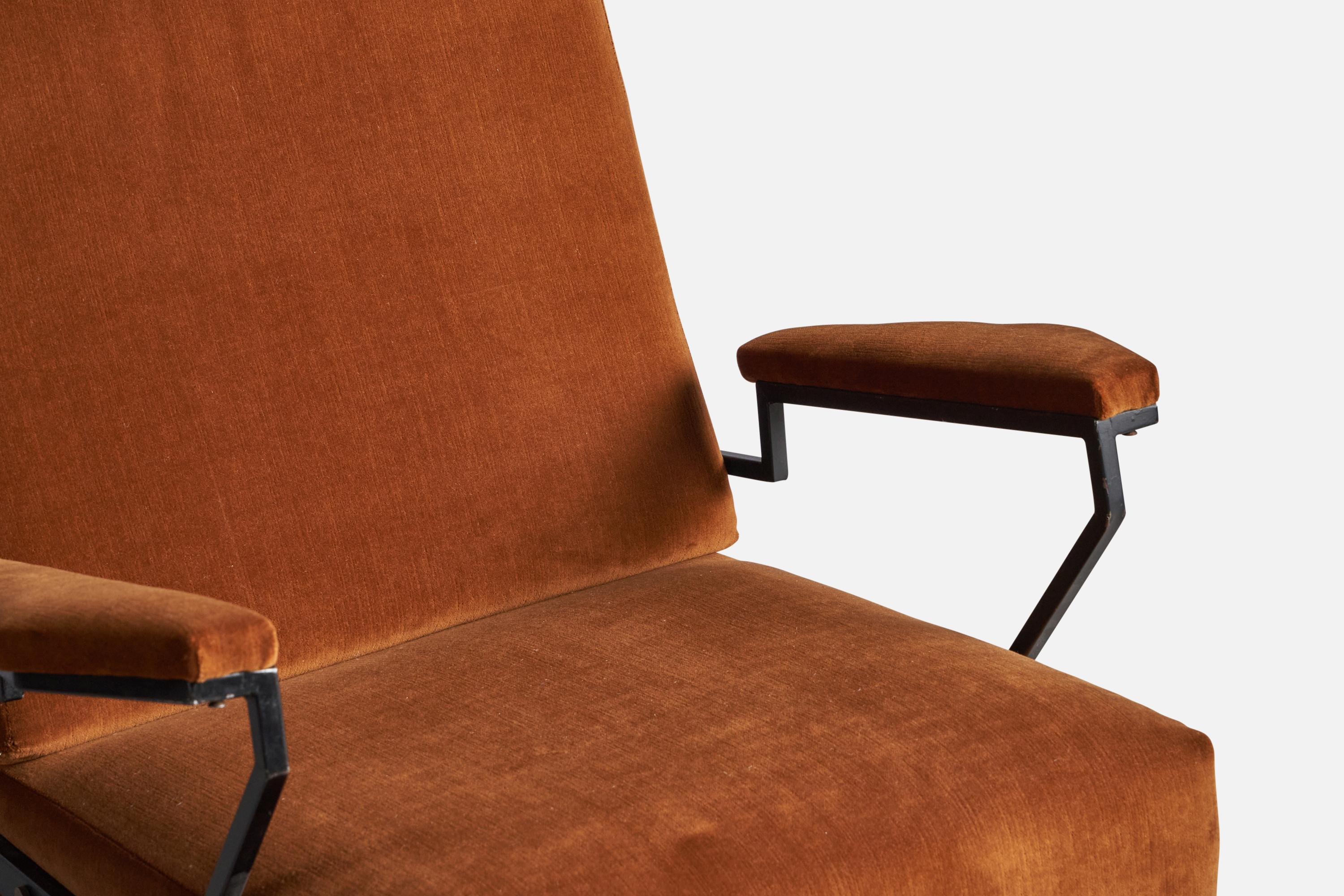 Italian Designer, Lounge Chairs, Iron, Velvet, Italy, 1940s For Sale 1