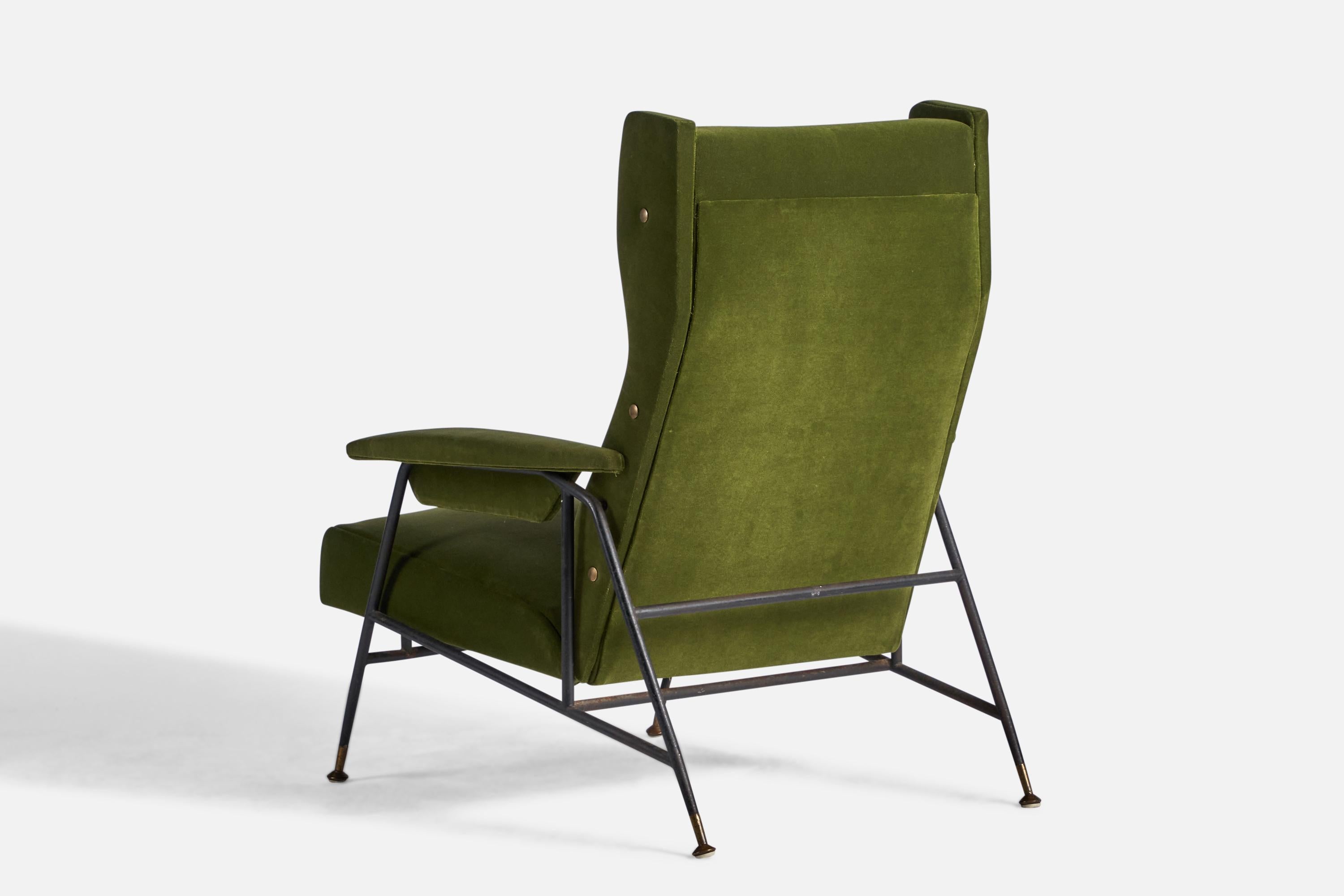 Italian Designer, Lounge Chairs, Metal, Fabric, Italy, 1950s For Sale 1