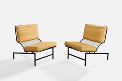 Italian Designer, Lounge Chairs, Metal, Fabric, Italy, 1960s