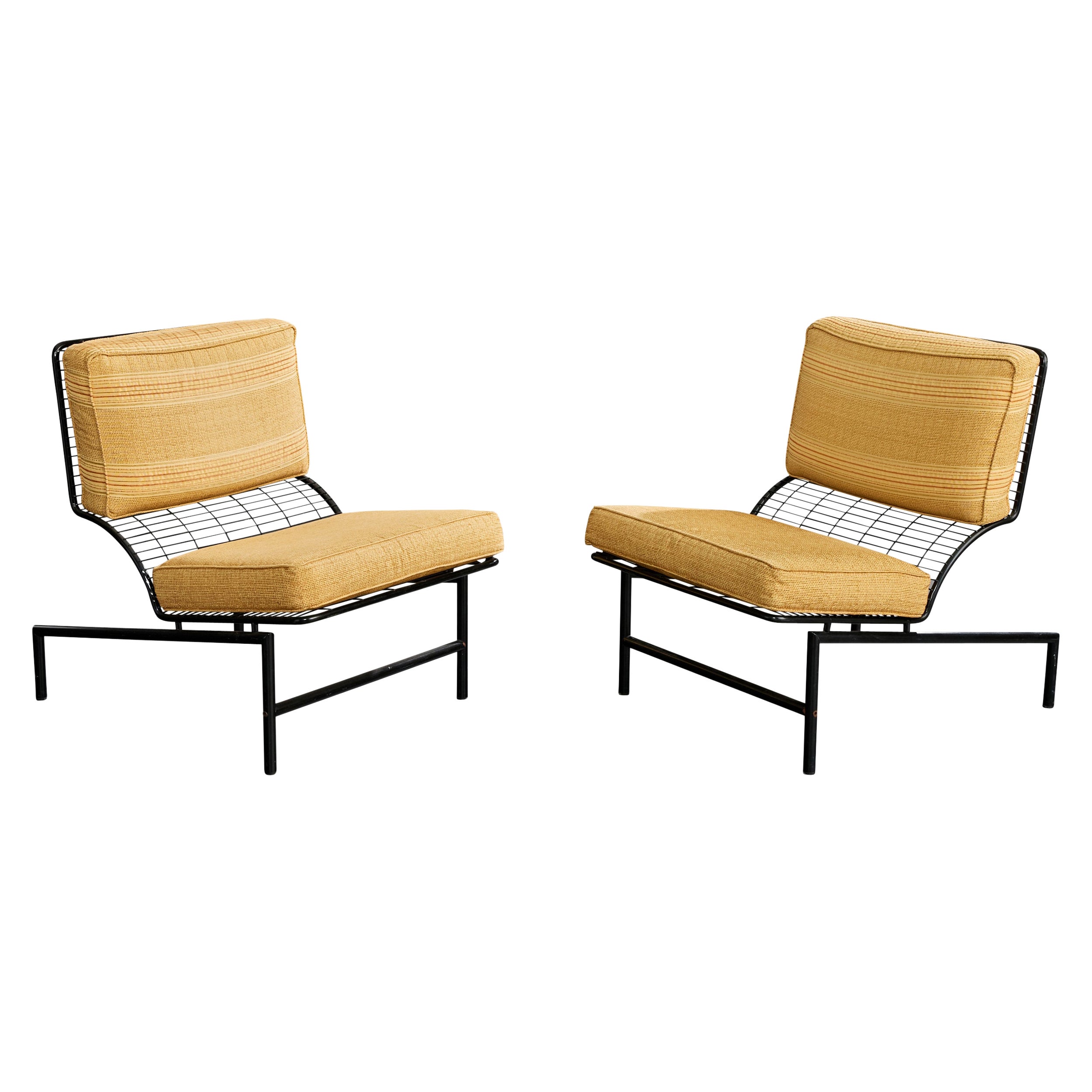 Italienischer Designer, Lounge-Stühle, Metall, Stoff, Italien, 1960er Jahre