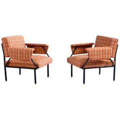 Italian Designer, Lounge Chairs, Metal, Fabric, Italy, 1960s